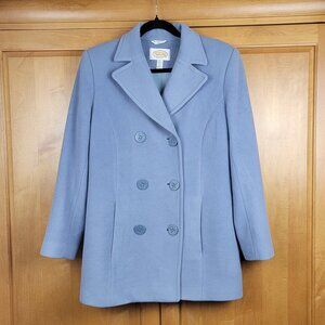 Women's Pale Blue Wool Cashmere Blend Double Breasted Peacoat - 6